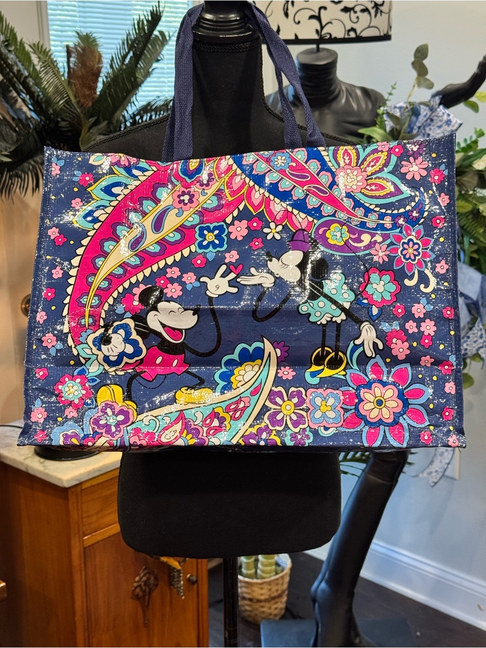 Stylish Floral Paisley Tote Bag with Cartoon Print - Navy Pink Vera Bradley
